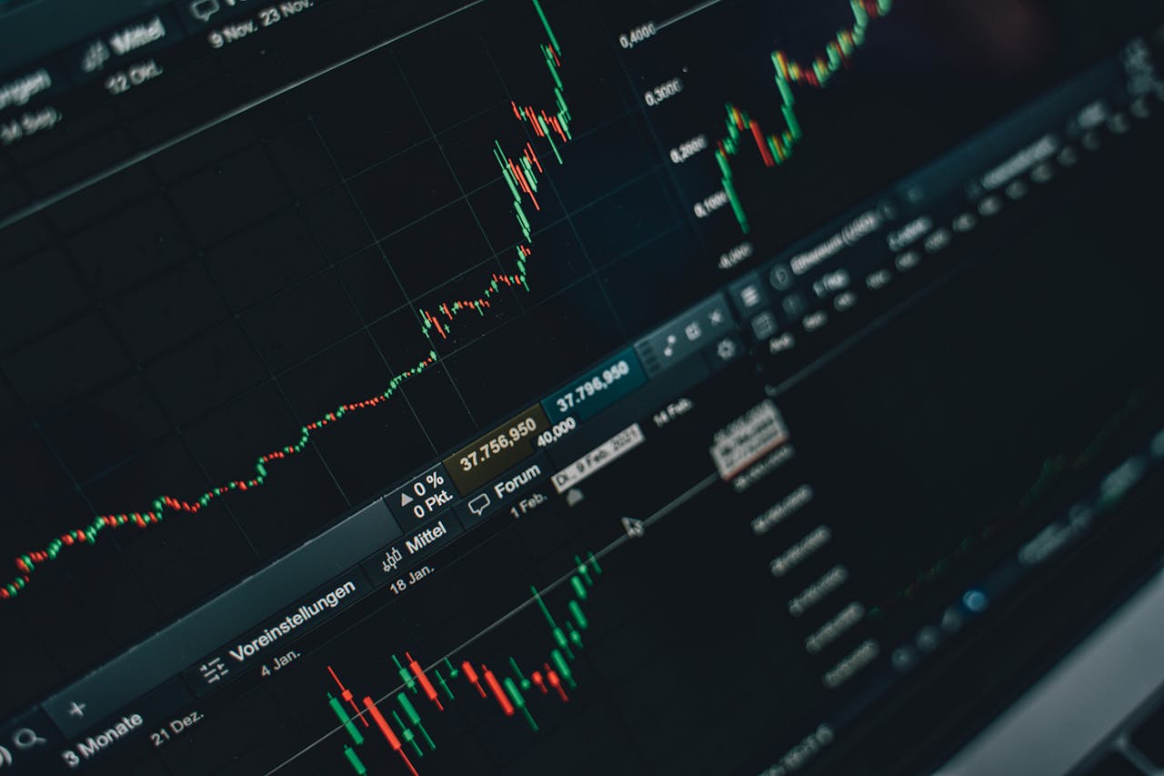 services-02 Close-up of stock market trading screen displaying financial growth and charts.